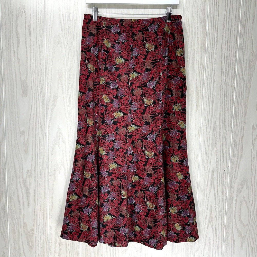 Christopher & Banks Flare Panel Maxi Skirt‎ Womens Size 6 Black Red Side Zip